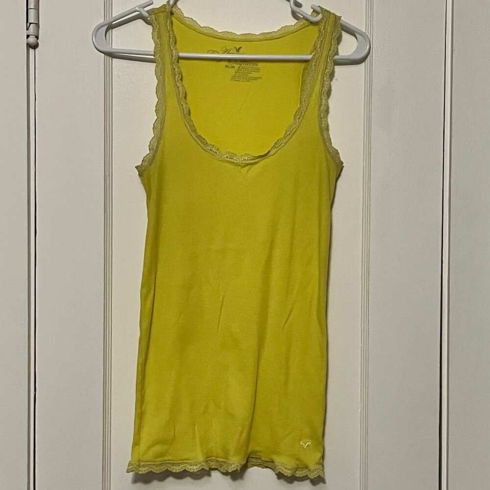 American eagle VTG Y2K lace trim ribbed tank canary yellow size medium ASO